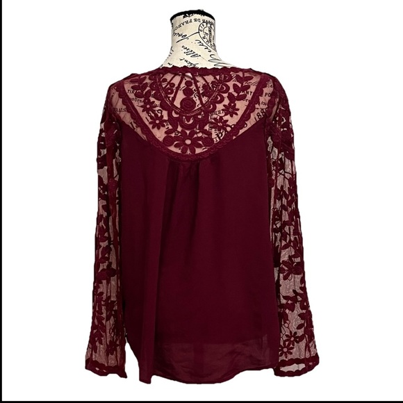 Vtg Y2k Retro Xhilaration Burgundy Lace Tunic Blouse Dark Coquette Preppy Boho L - Picture 4 of 11